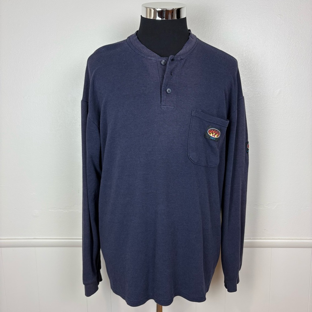 Rasco FR‎ Henley Shirt Size L Navy Blue Long Sleeve Workwear NFPA 2112 Certified